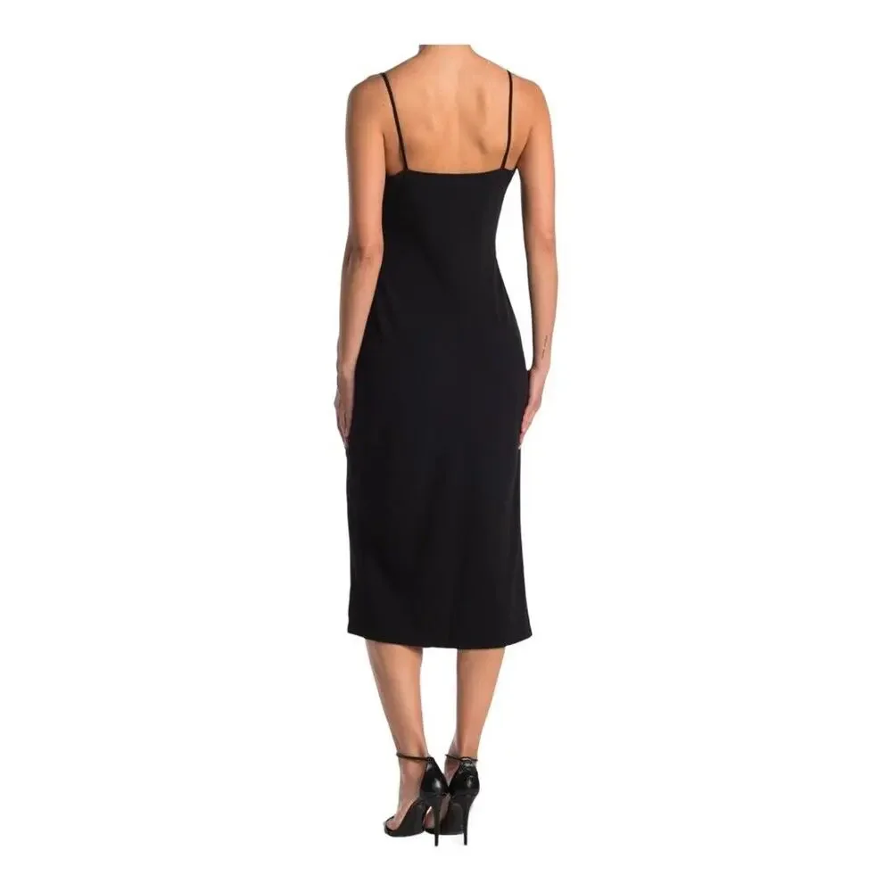 Derek Lam 10 Crosby Nellie Black Cowl Neck Feather Trim Midi Dress Size 2 NWT - Picture 3 of 12